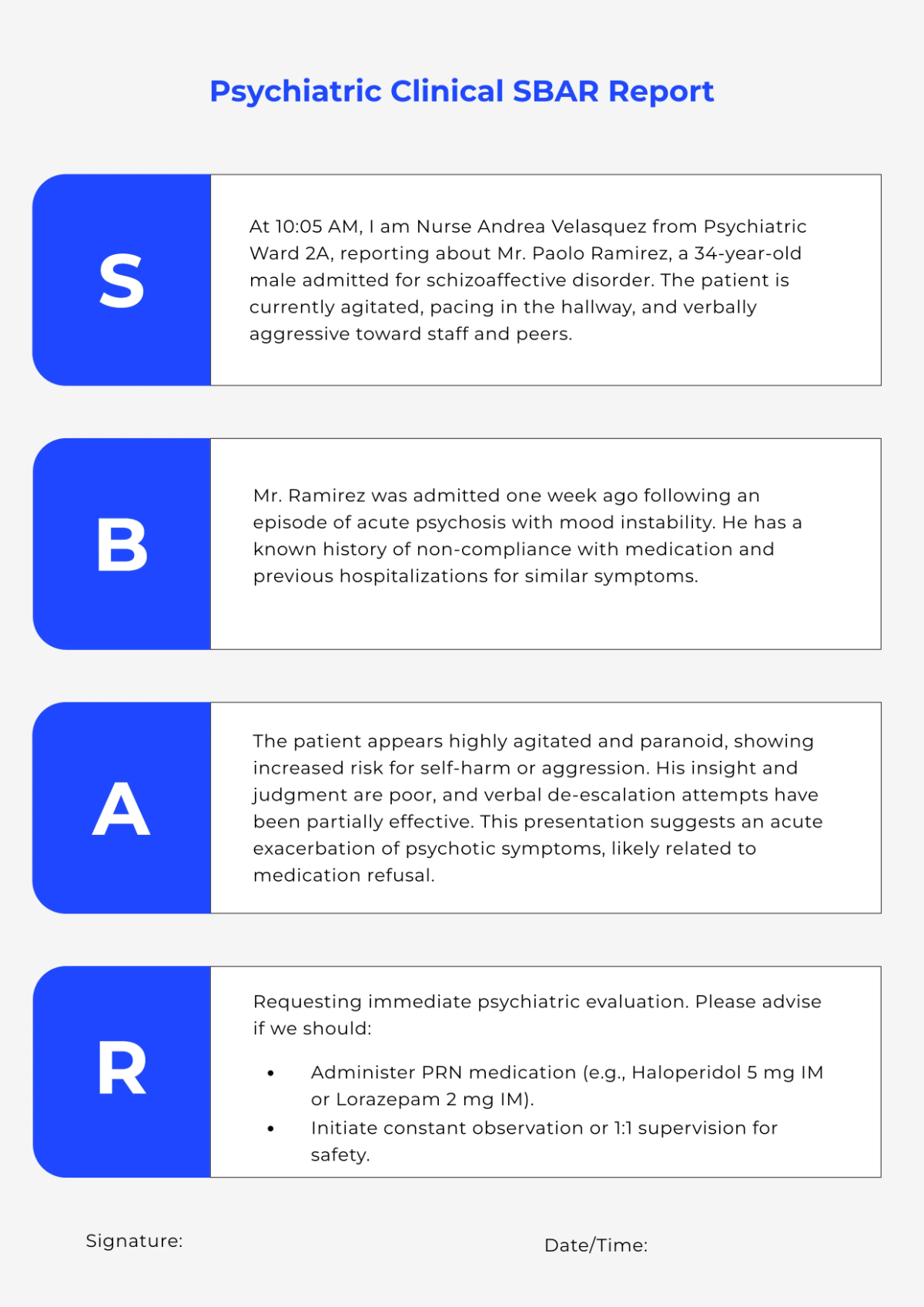 Free Psychiatric SBAR Template to Edit Online