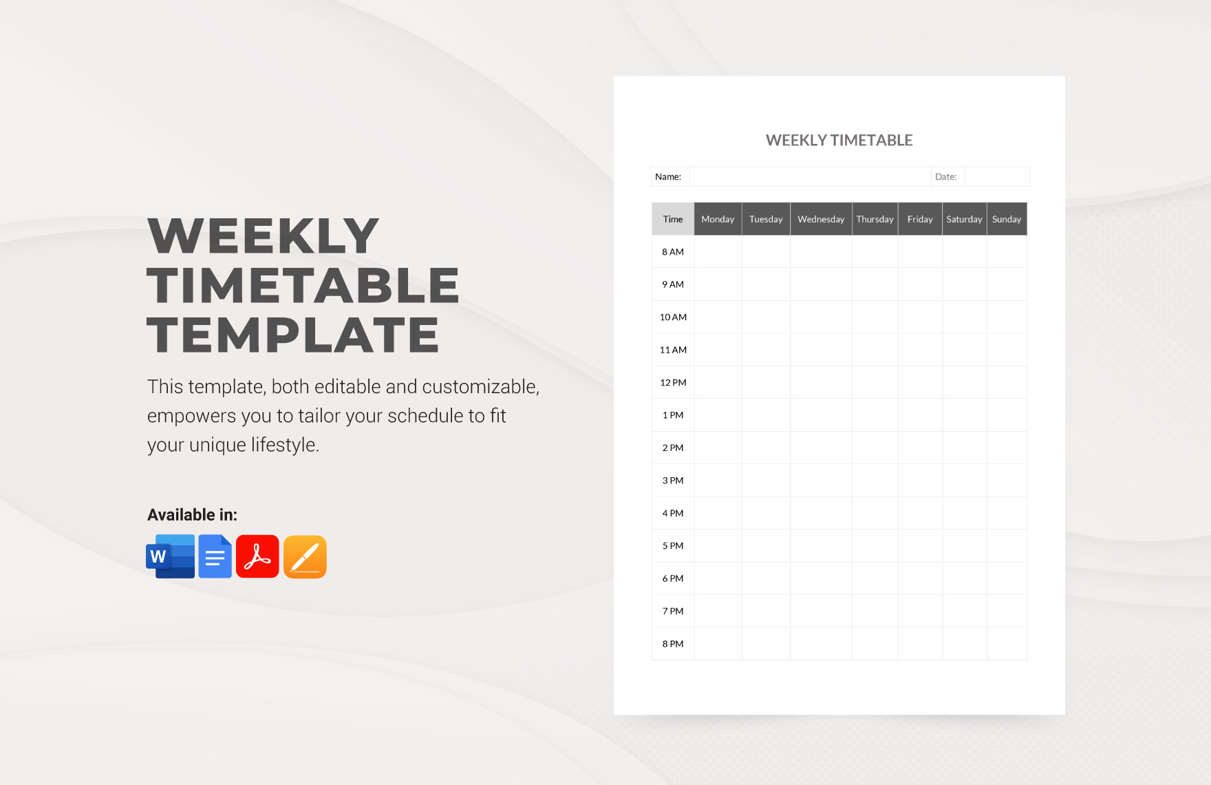 Editable Timetable Templates In PDF To Download