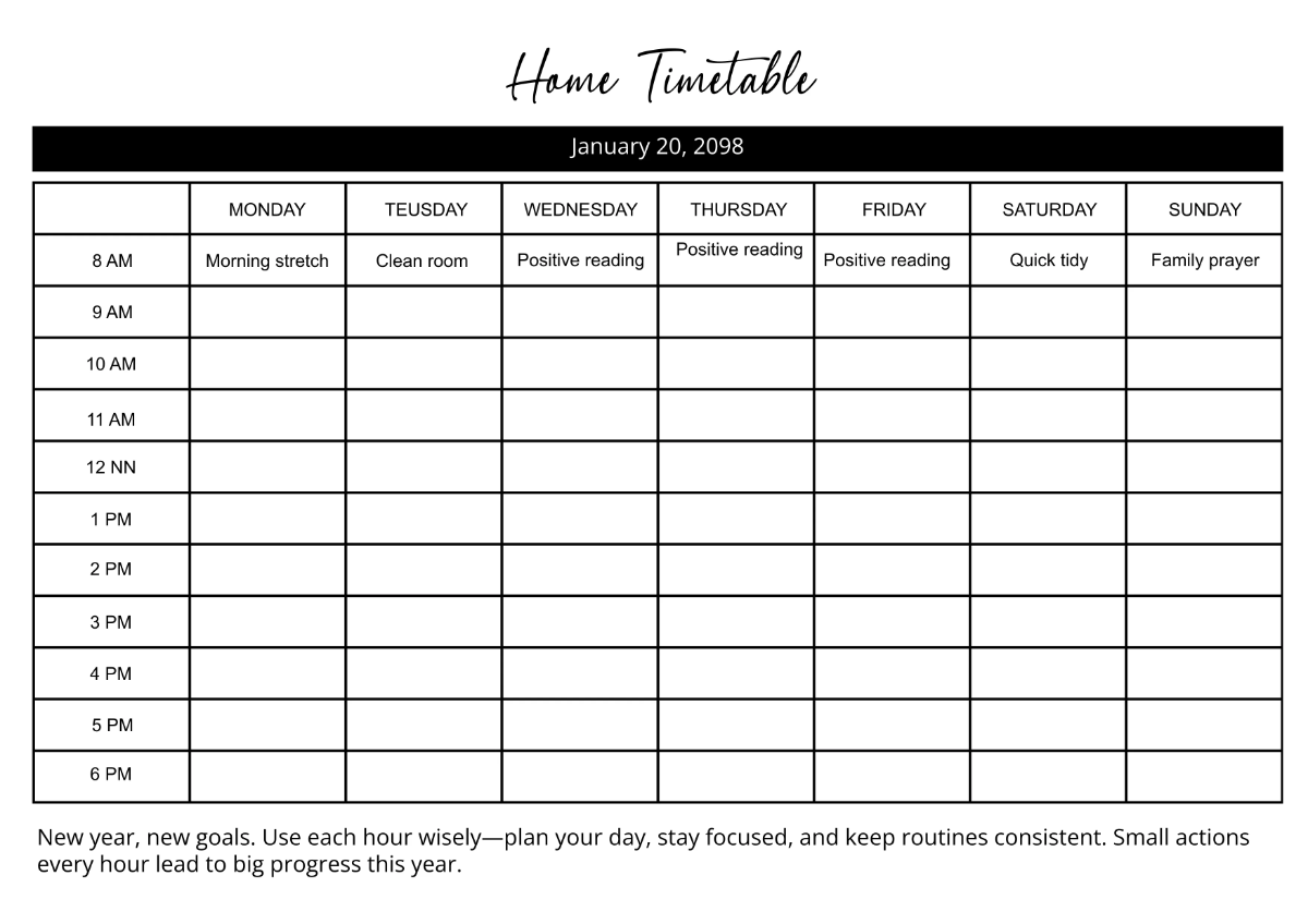 Free Home Timetable Template to Edit Online Free Home Timetable Template to Edit Online