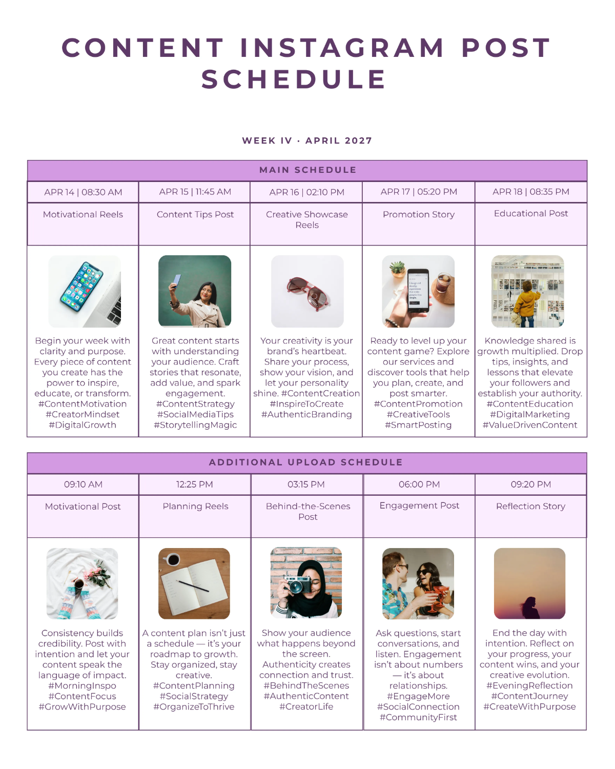 Free Content Instagram Post Schedule Template to Edit Online Free Content Instagram Post Schedule Template to Edit Online