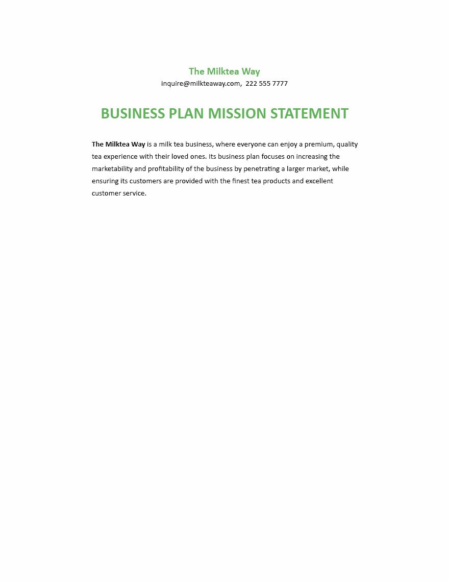 Business Plan Mission Statement Template