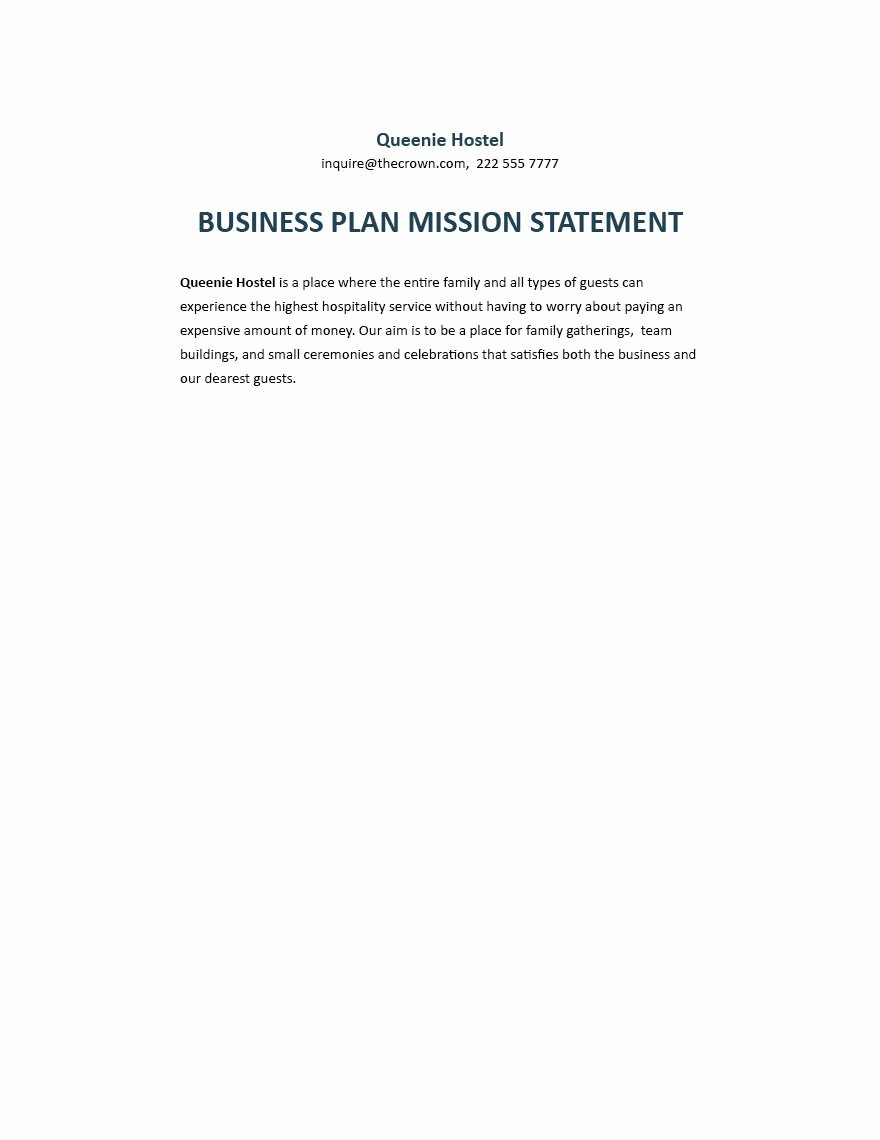 Sample Business Mission Statement Template