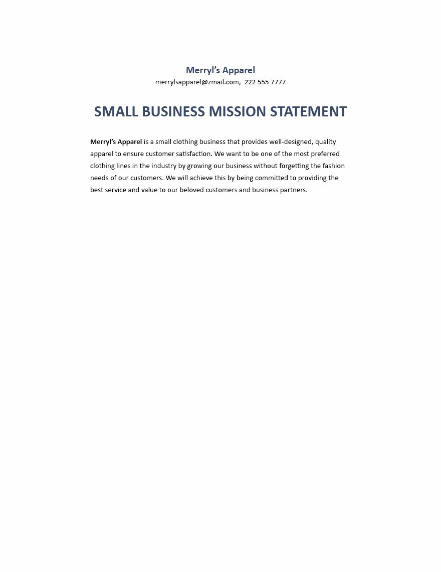 Free Small Business Mission Statement Template