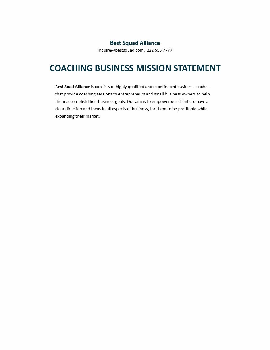 Coaching Business Mission Statement Example Template