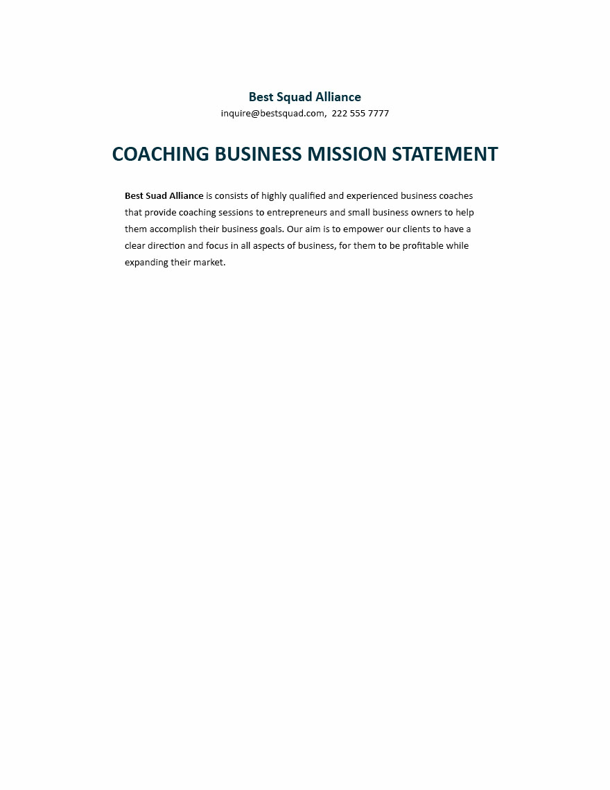 Clothing Business Mission Statement Example Template Google Docs