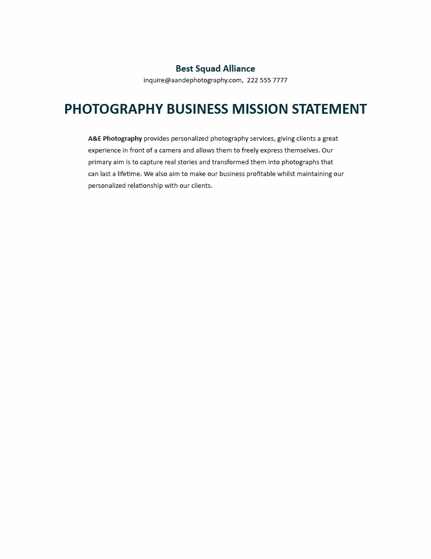 Photography Business Mission Statement Template