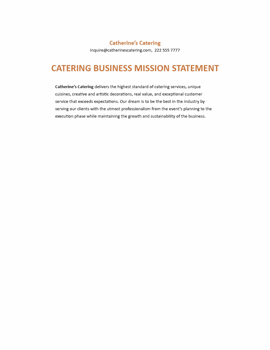 Catering Business Mission Statement Template Download In Word Google 