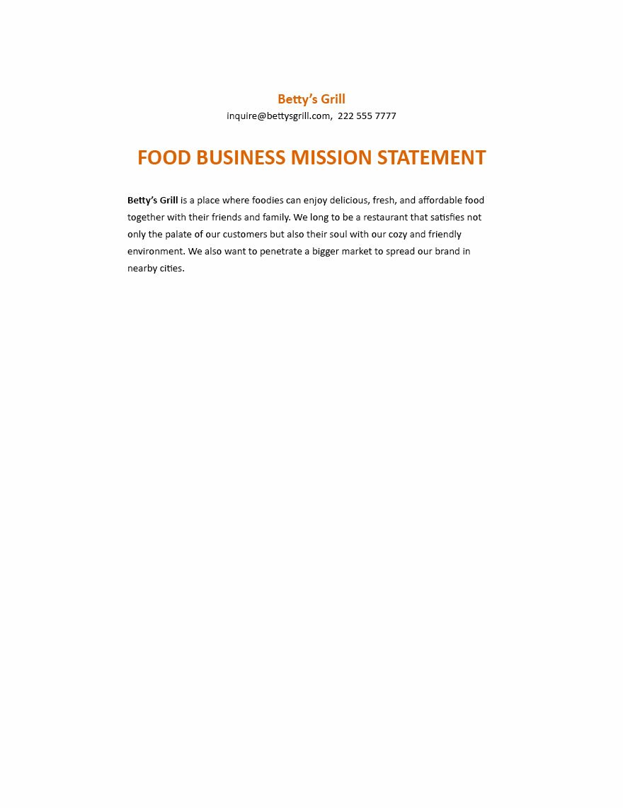 Food Business Mission Statement Template