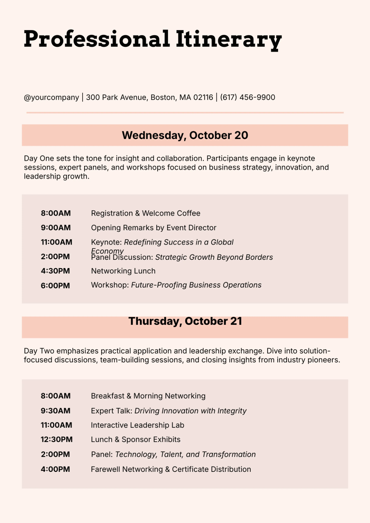 Free Professional Itinerary Template to Edit Online