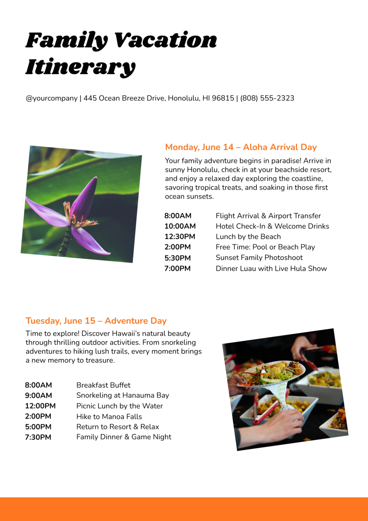 Free Family Vacation Itinerary Template to Edit Online