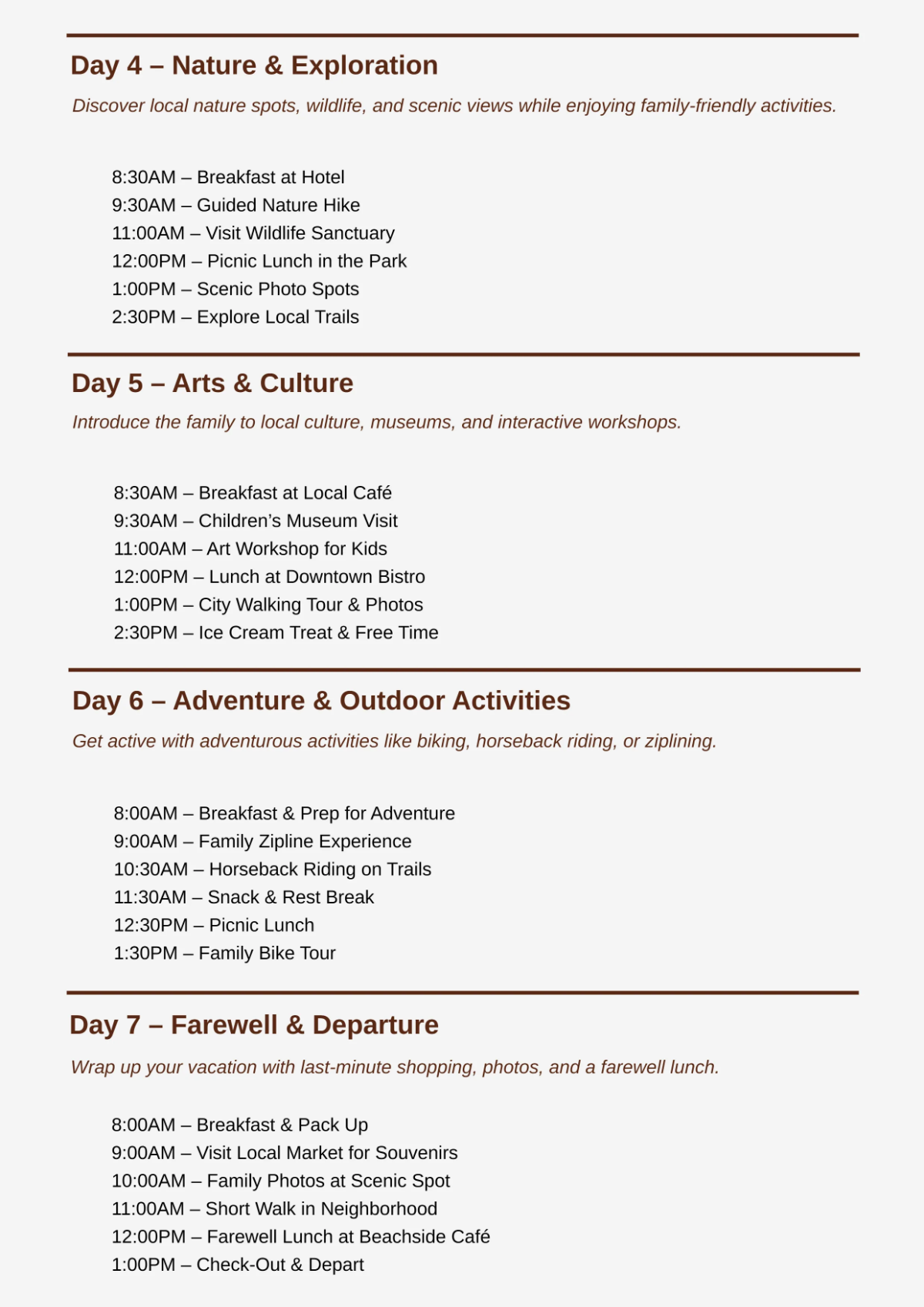 Free Simple Itinerary Template to Edit Online