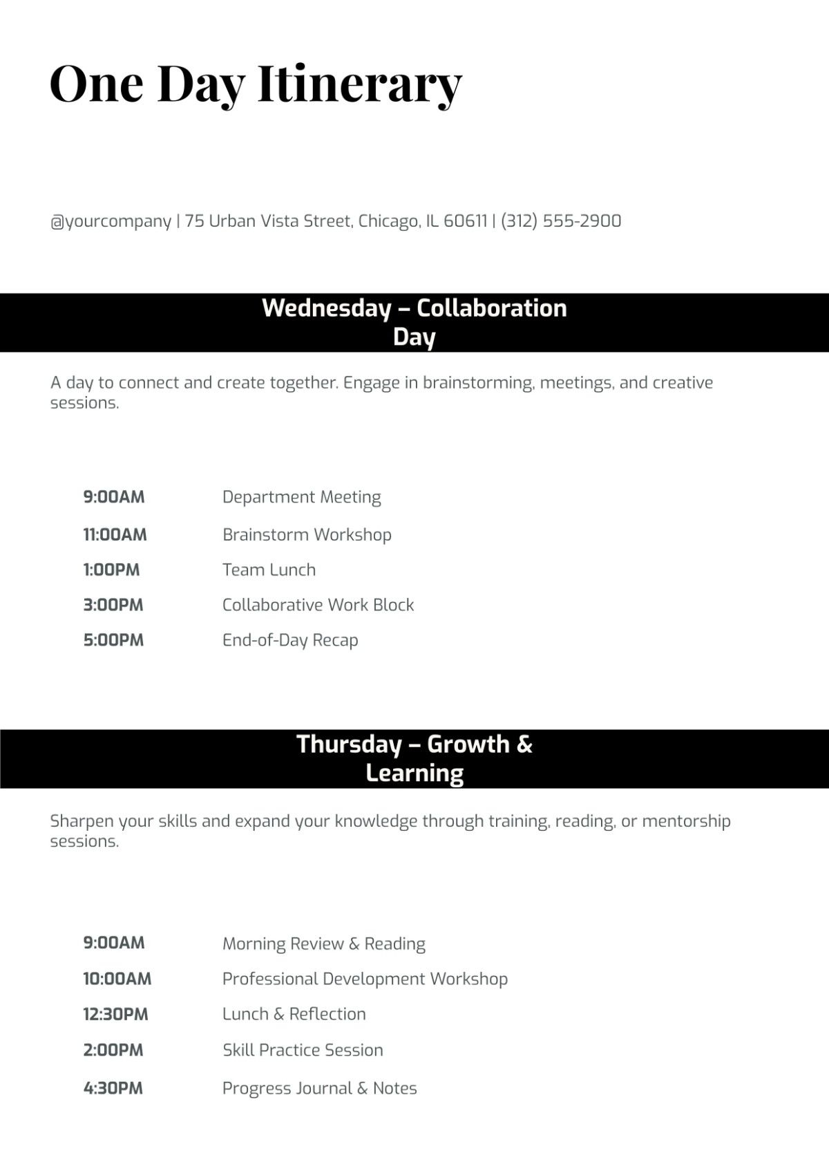Free One Day Itinerary Template to Edit Online