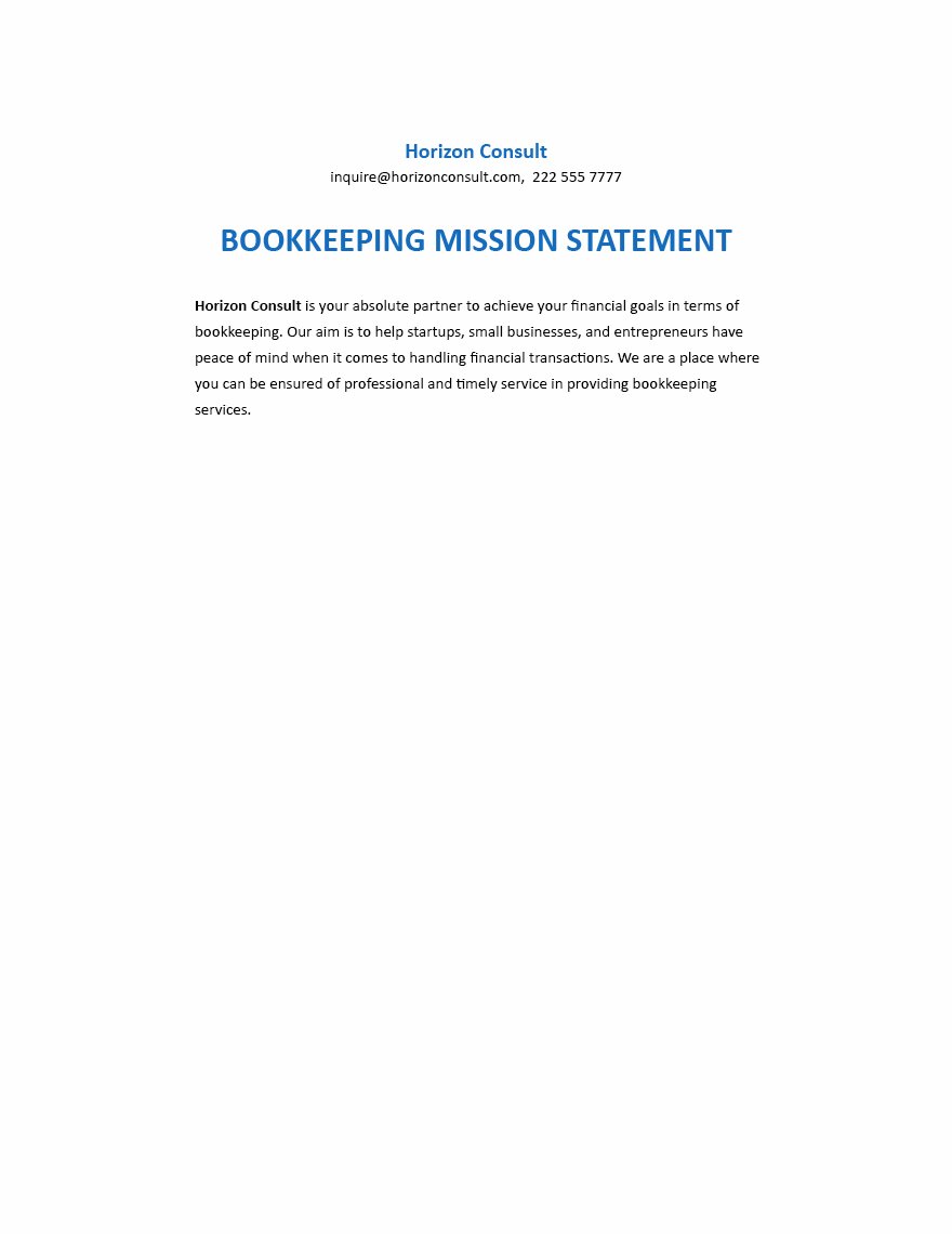 Bookkeeping Business Mission Statement Template