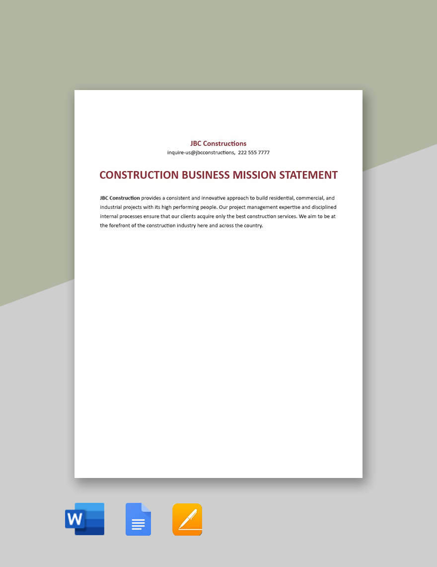Construction Business Mission Statement Template