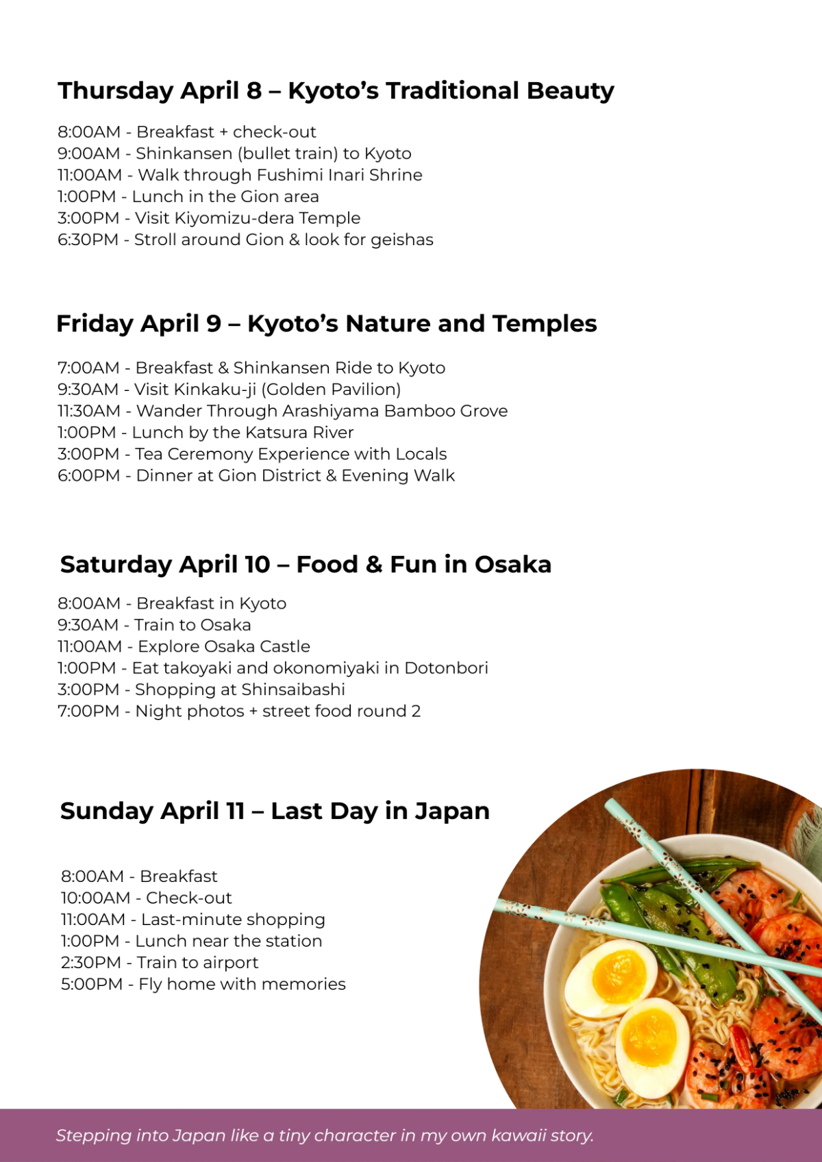 Free Creative Itinerary Template to Edit Online