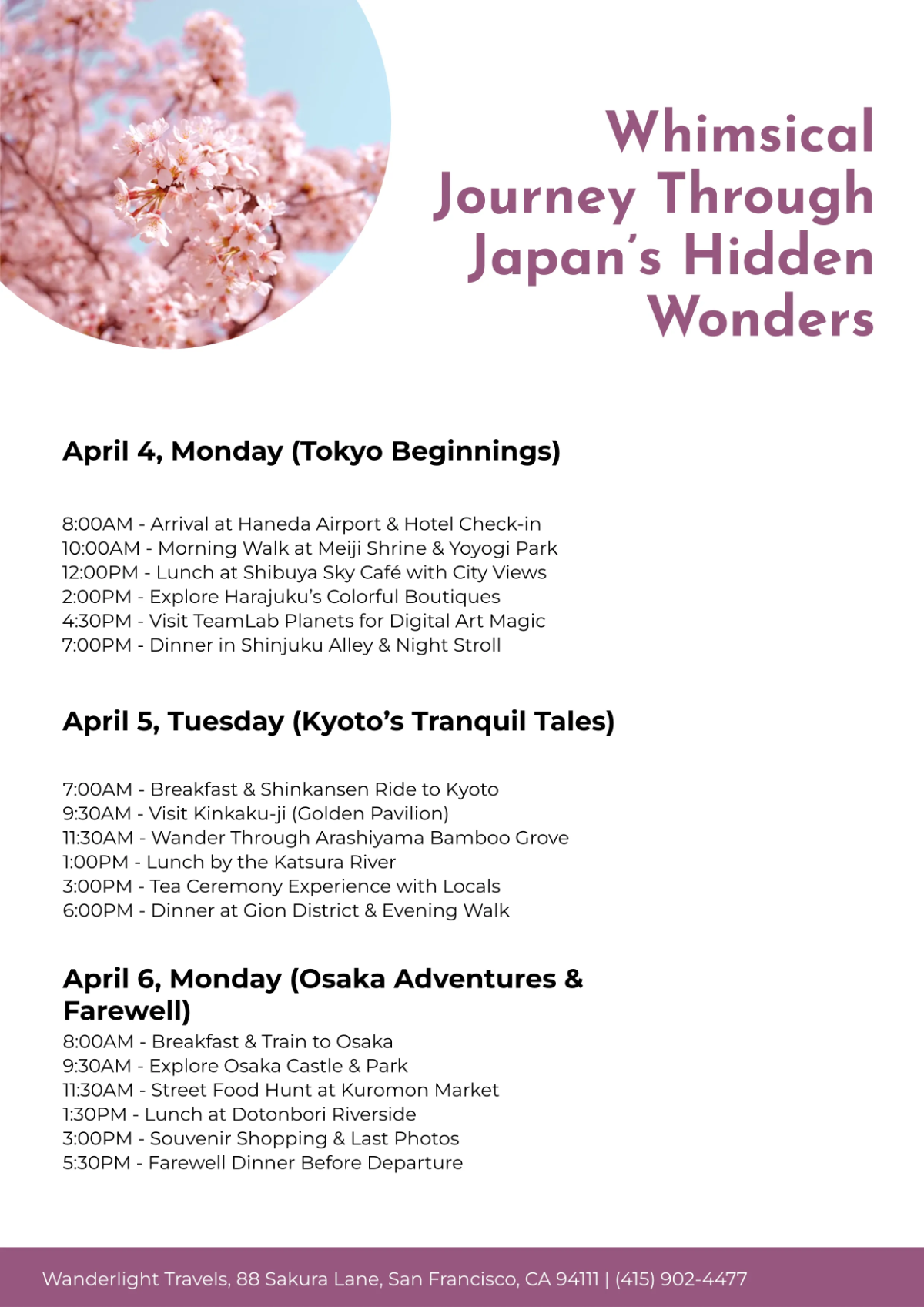 Free Creative Itinerary Template to Edit Online