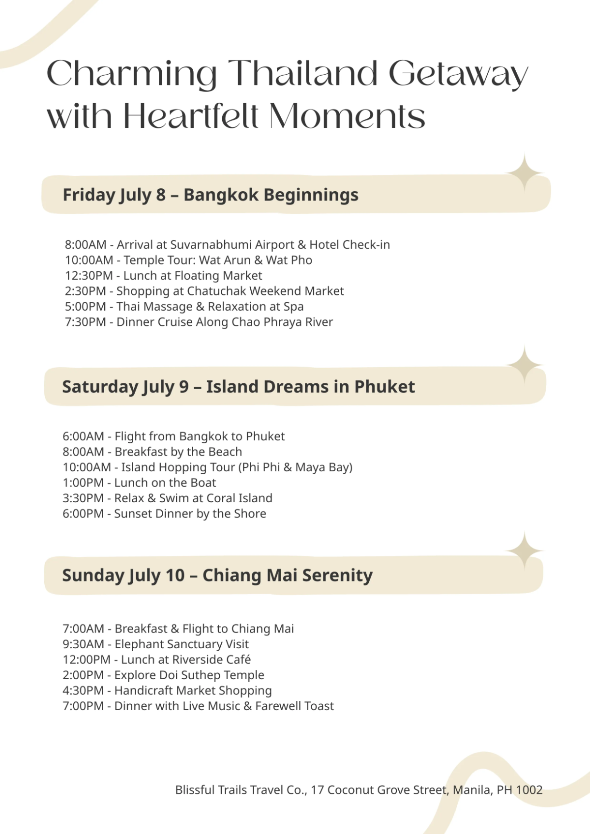 Free Cute Itinerary Template to Edit Online