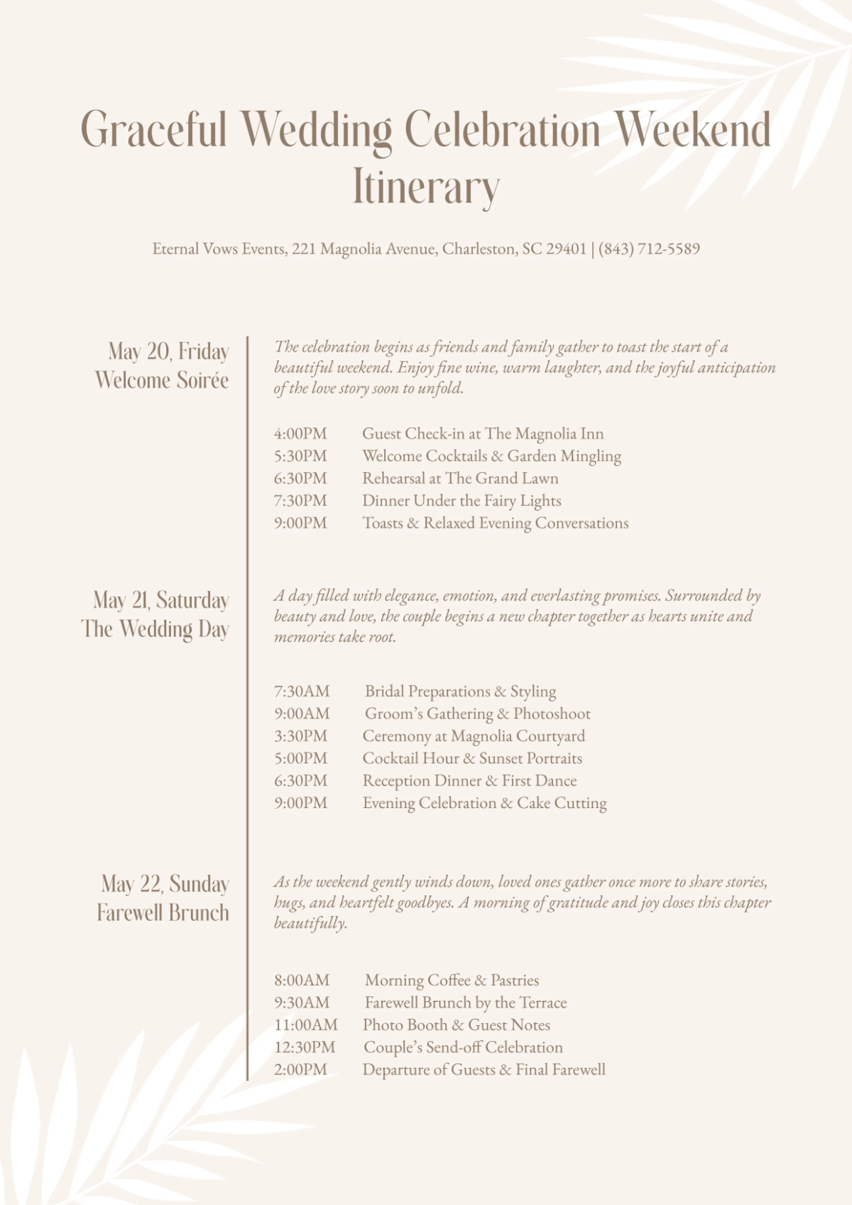 Free Elegant Itinerary Template to Edit Online