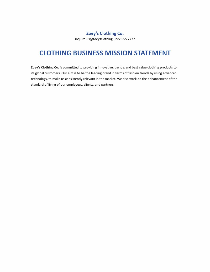 Clothing Business Mission Statement Example Template