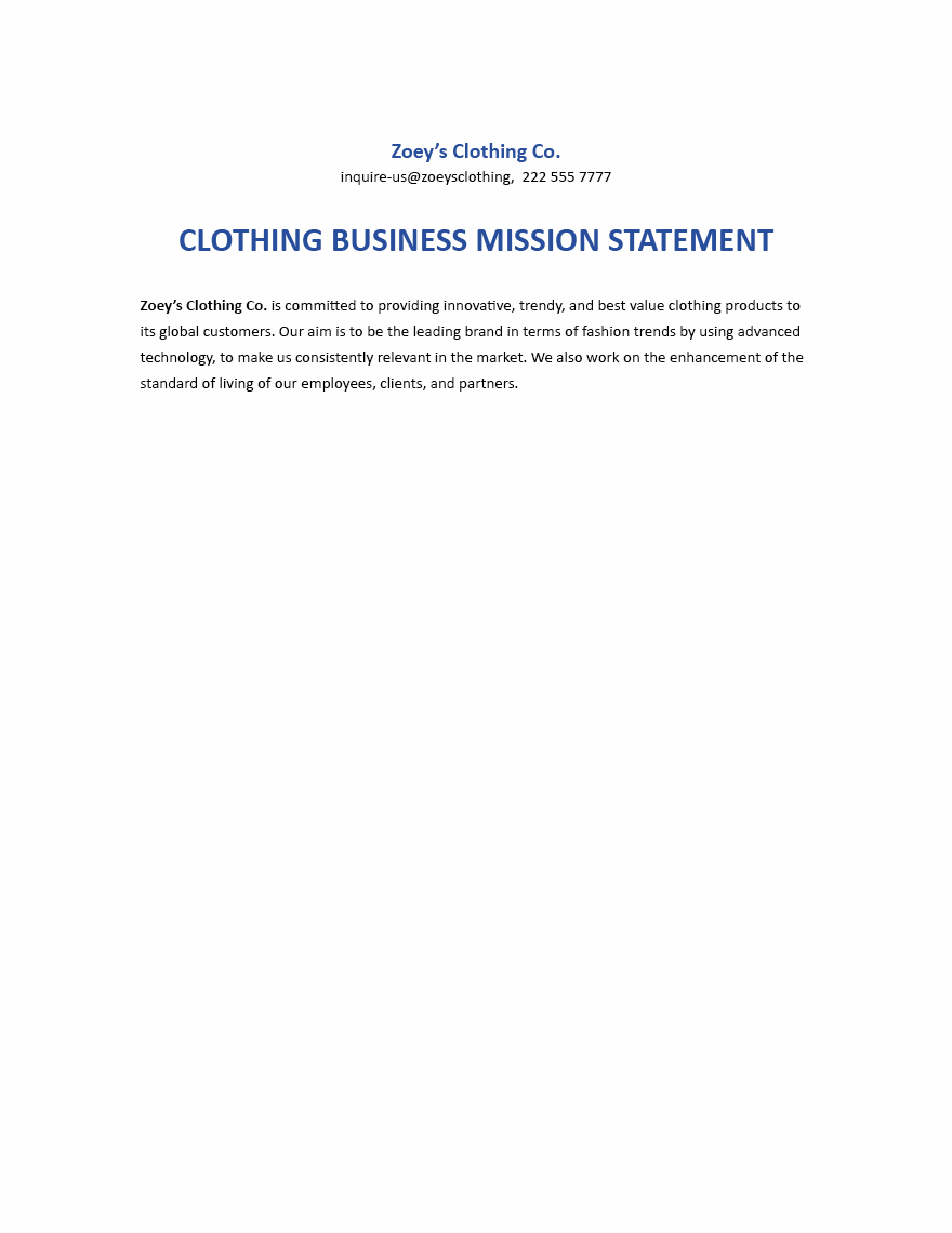 Mission Statement for Retail Clothing Boutique Template Google Docs