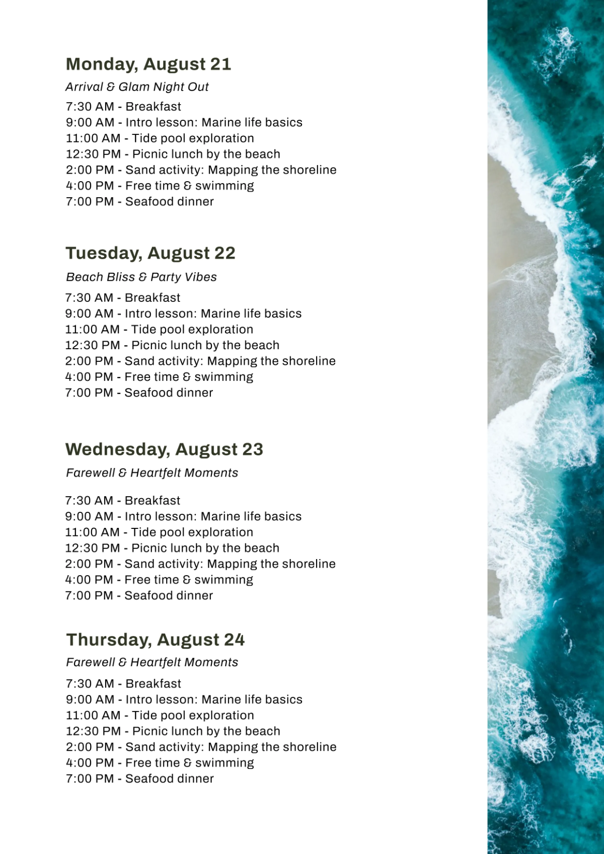 Free Bachelorette Itinerary Template to Edit Online