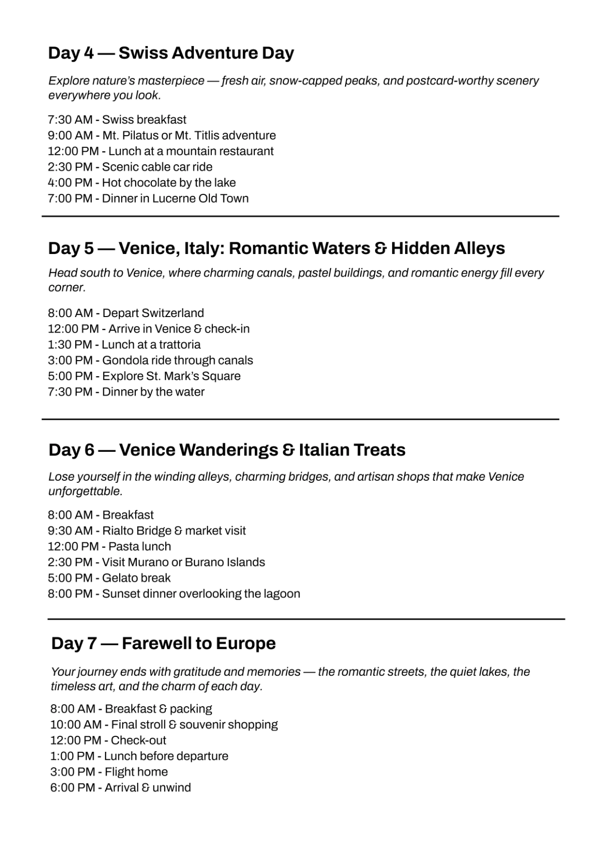 Free Minimalist Itinerary Template to Edit Online
