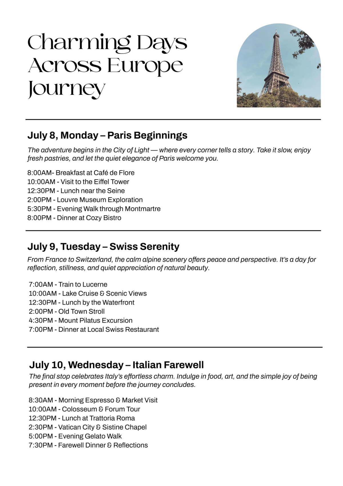 Free Minimalist Itinerary Template to Edit Online