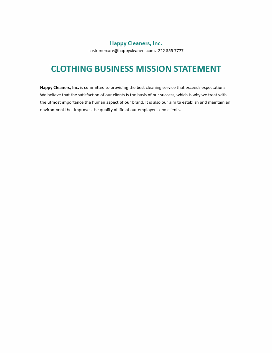 Cleaning Business Mission Statement Template