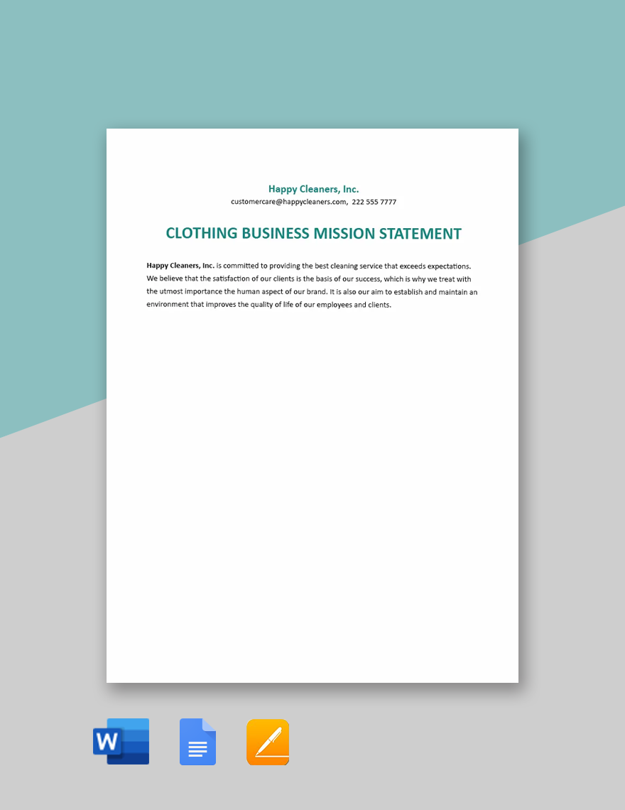 Sample Cleaning Business Mission Statement Template