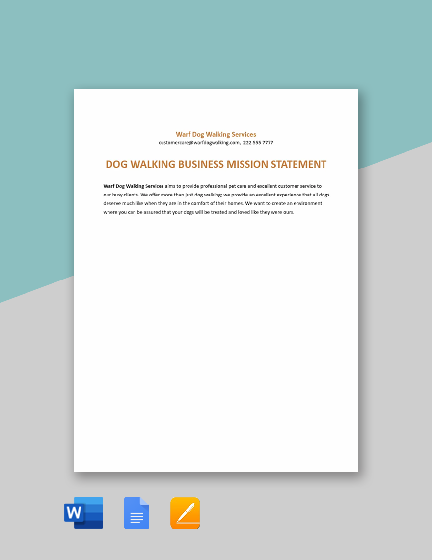 Dog Walking Business Mission Statement Template