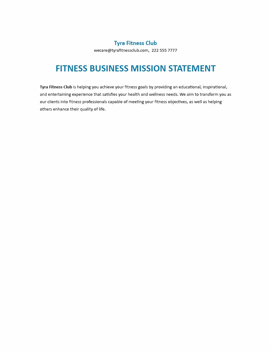 Fitness Business Mission Statement Template