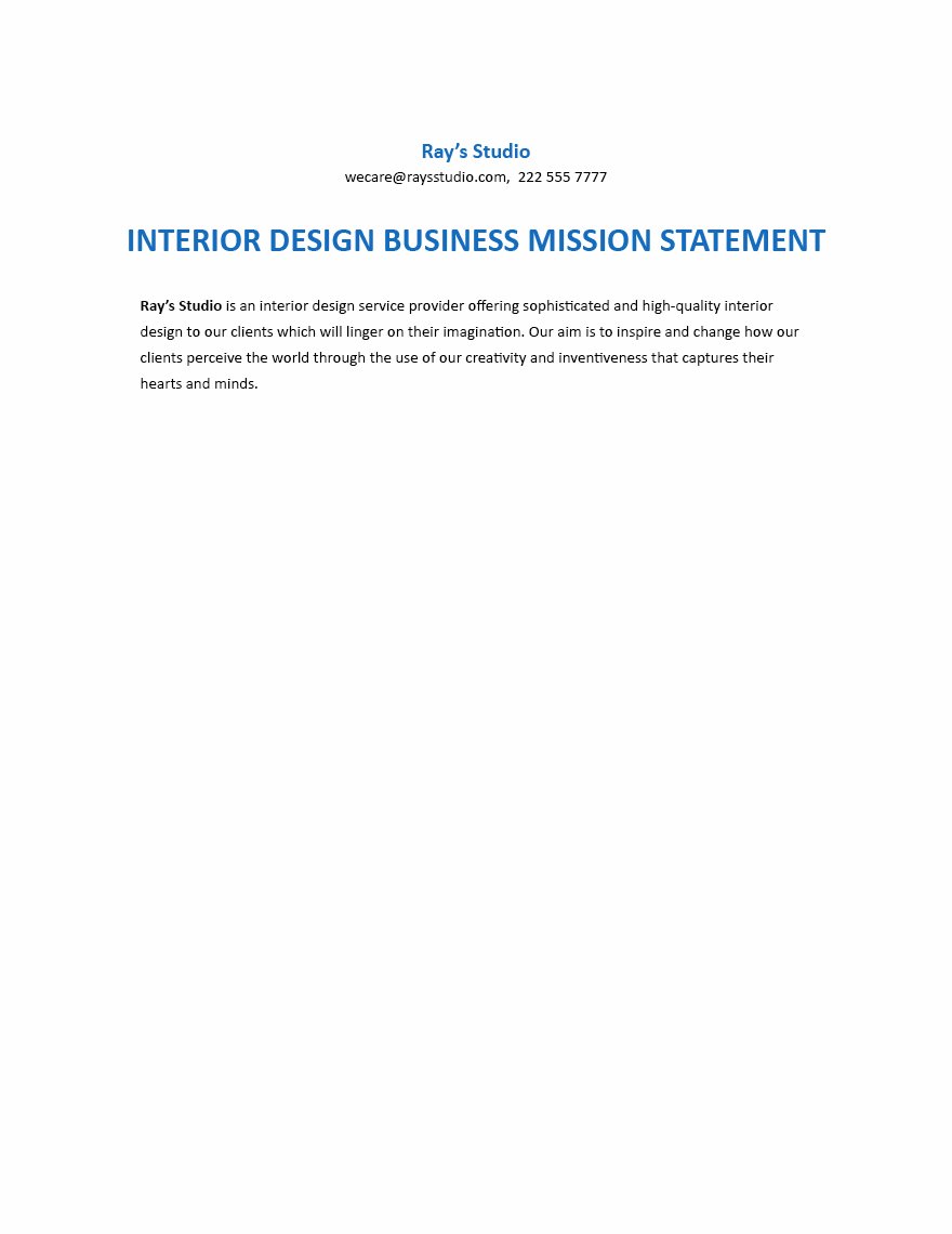 interior design mission statement resume