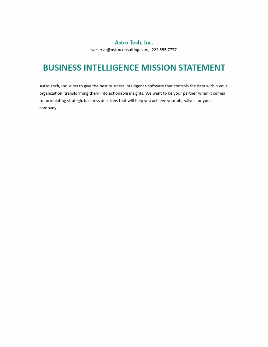 Business Intelligence Mission Statement Example Template