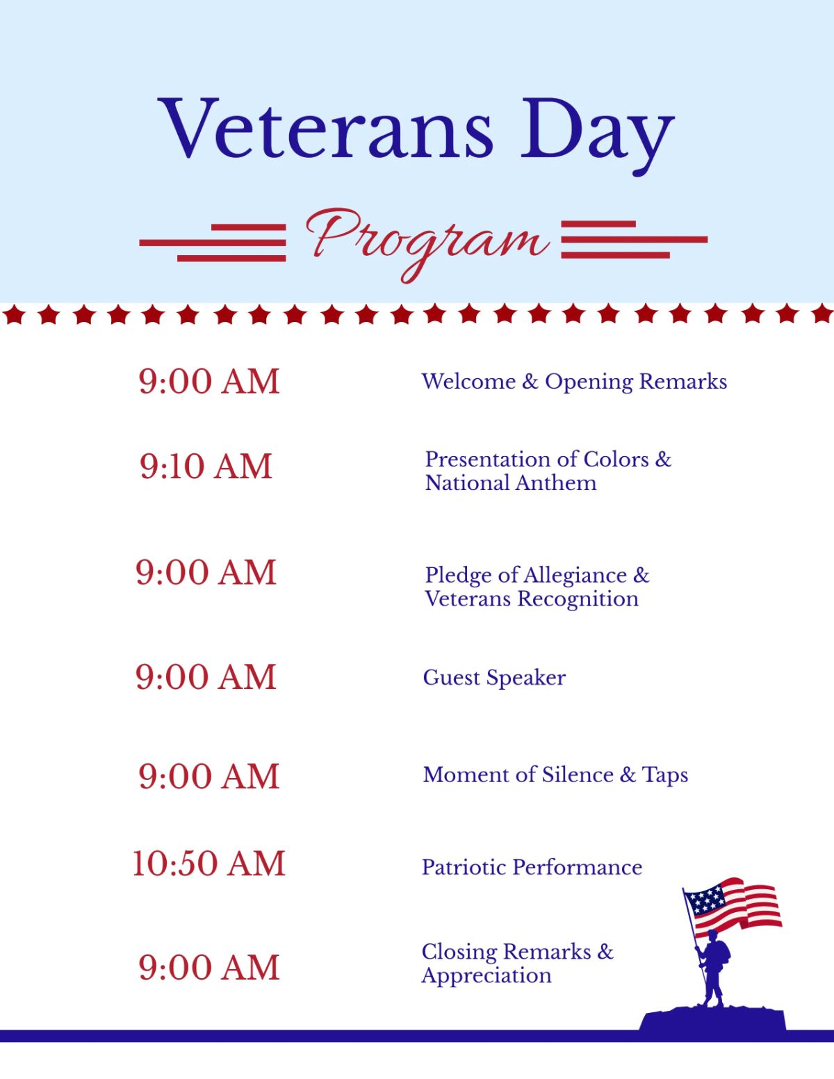 Free Simple Veterans' Day Program Template to Edit Online Free Simple Veterans' Day Program Template to Edit Online