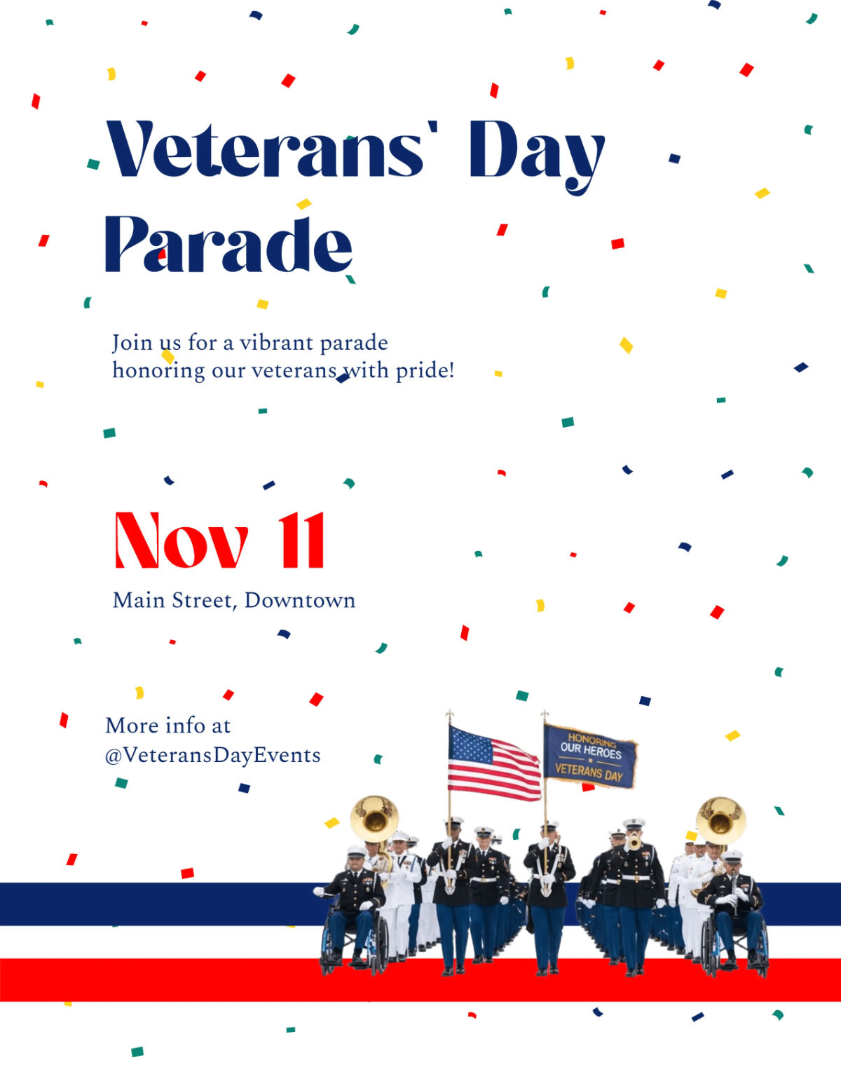 Free Colorful Veterans' Day Parade Flyer Template to Edit Online Free Colorful Veterans' Day Parade Flyer Template to Edit Online