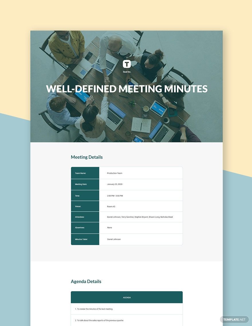 Well-defined Meeting Minutes Template in Word, Google Docs, Apple Pages