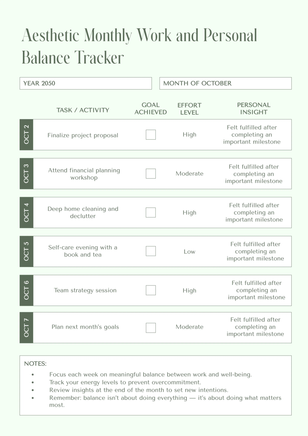 Aesthetic Monthly Tracker Template