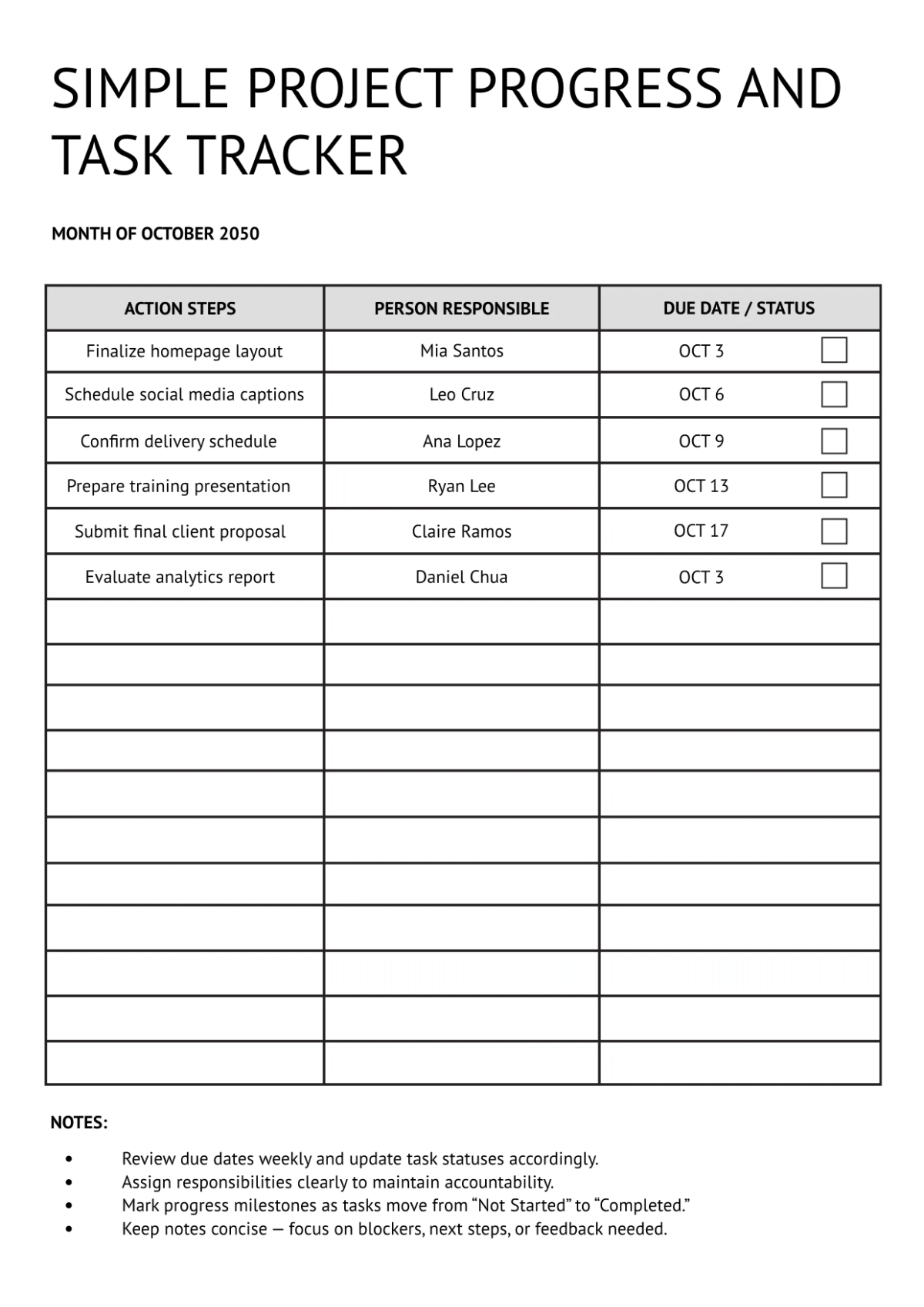Simple Project Tracker Template