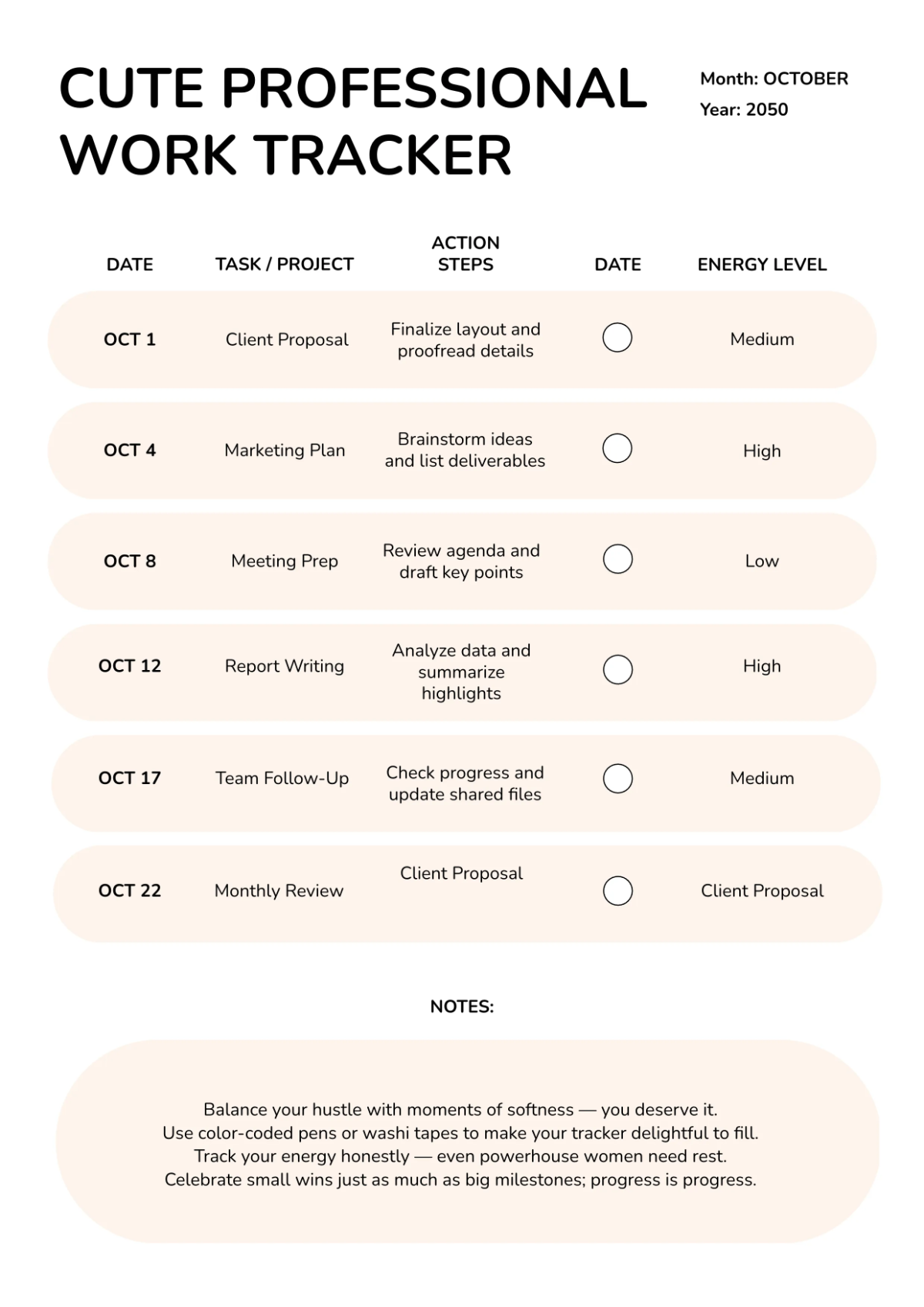 Cute Work Tracker Template