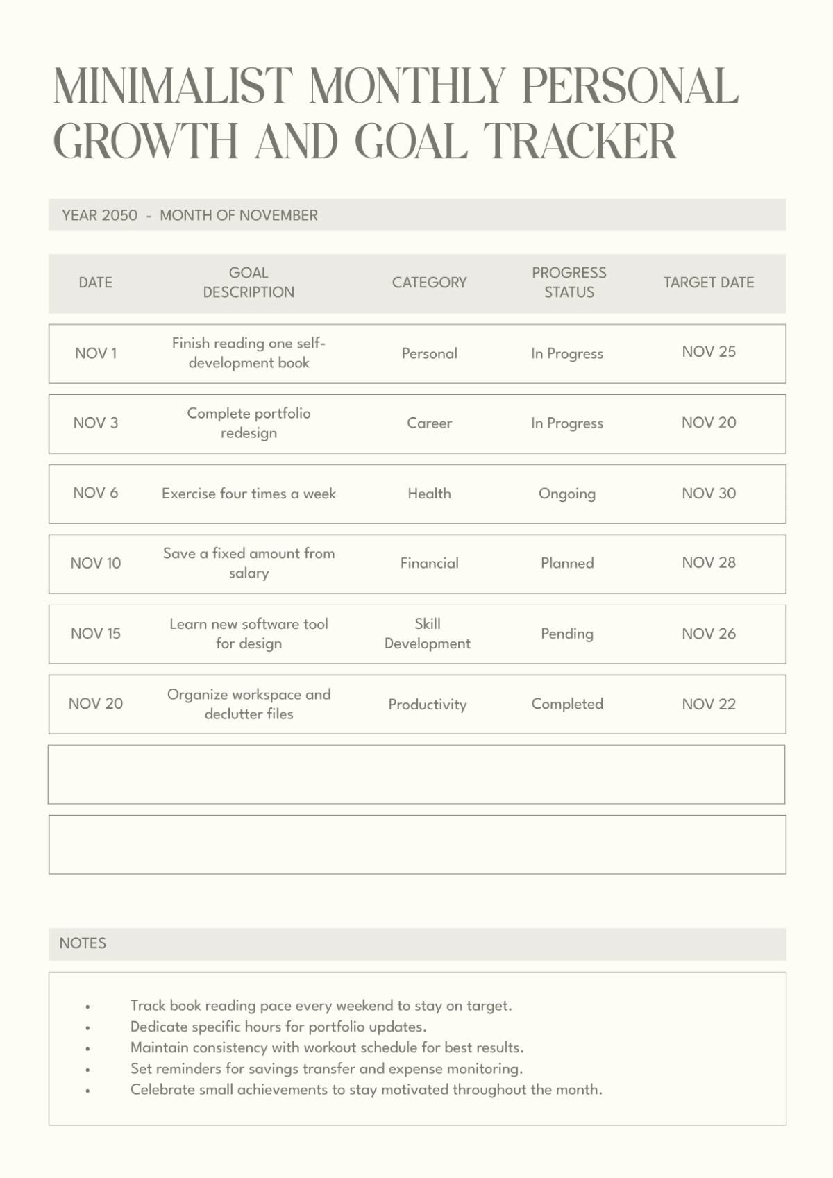 Minimalist Goal Tracker Template