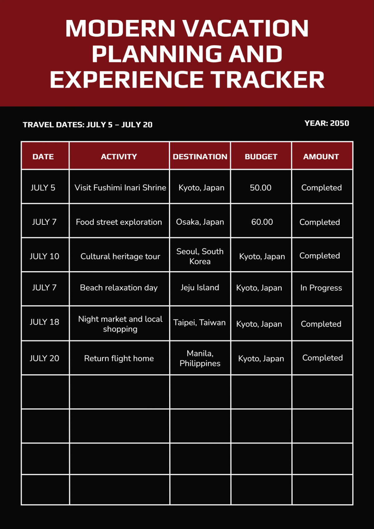 Modern Vacation Tracker Template