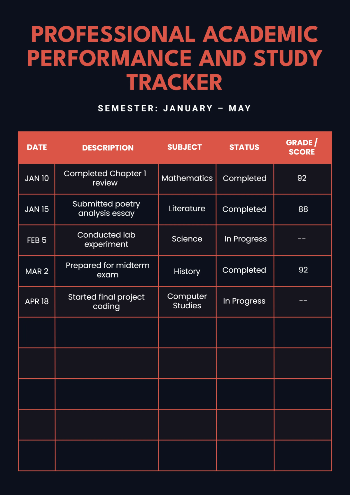 Professional Student Tracker Template