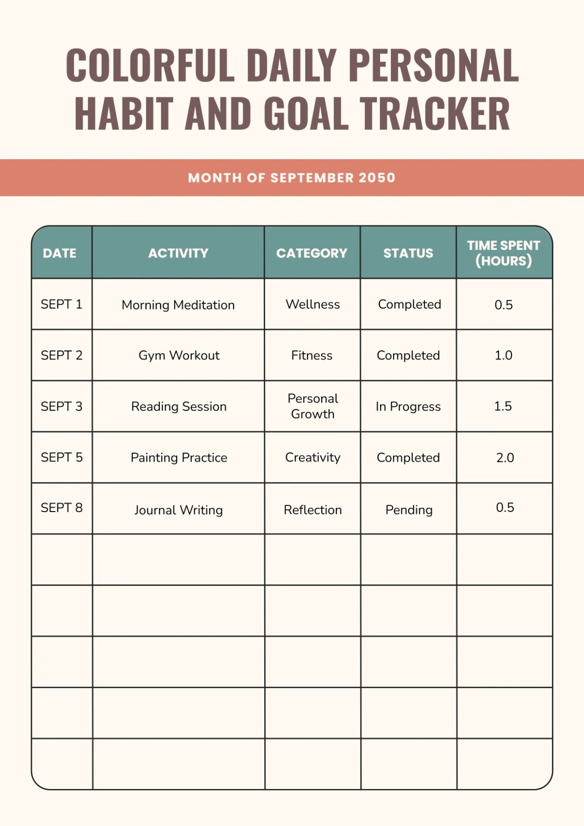 Colorful Personal Tracker Template