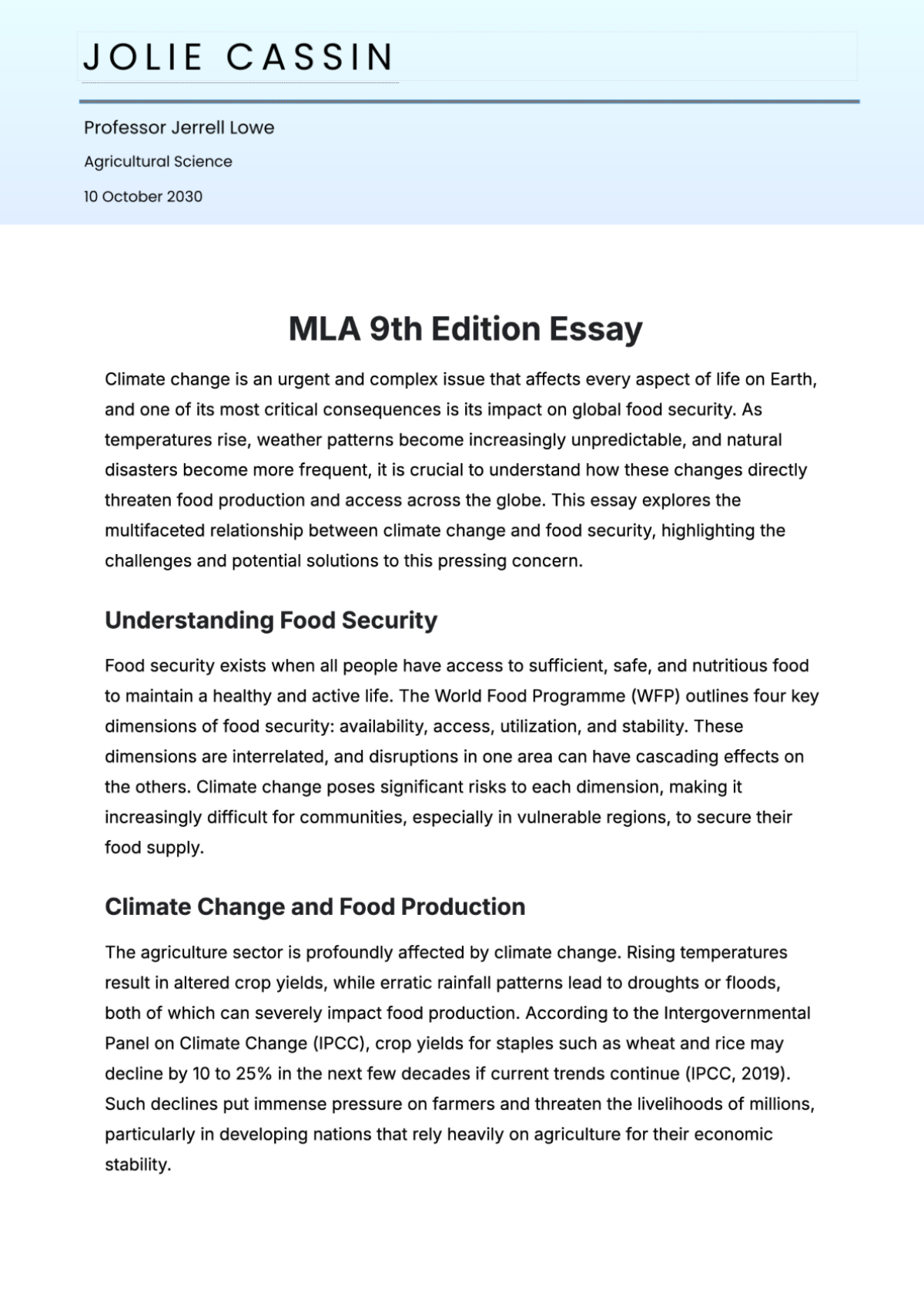 Free MLA 9 Essay Template to Edit Online