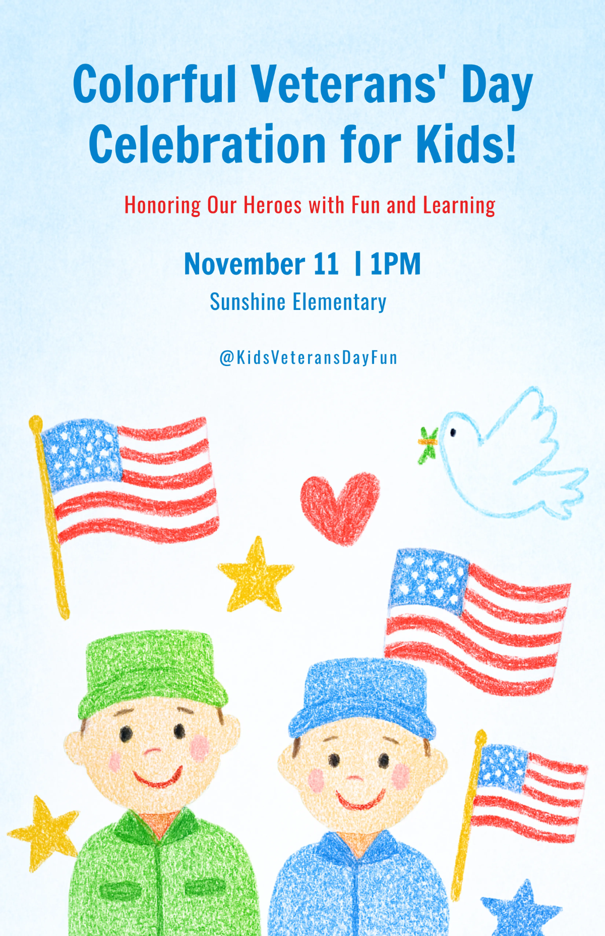 Free Colorful Veterans' Day Poster for Kids Template to Edit Online