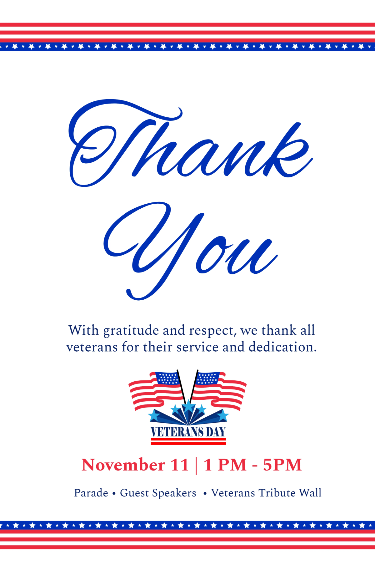 Free Red Veterans' Day Thank You Poster Template to Edit Online Free Red Veterans' Day Thank You Poster Template to Edit Online