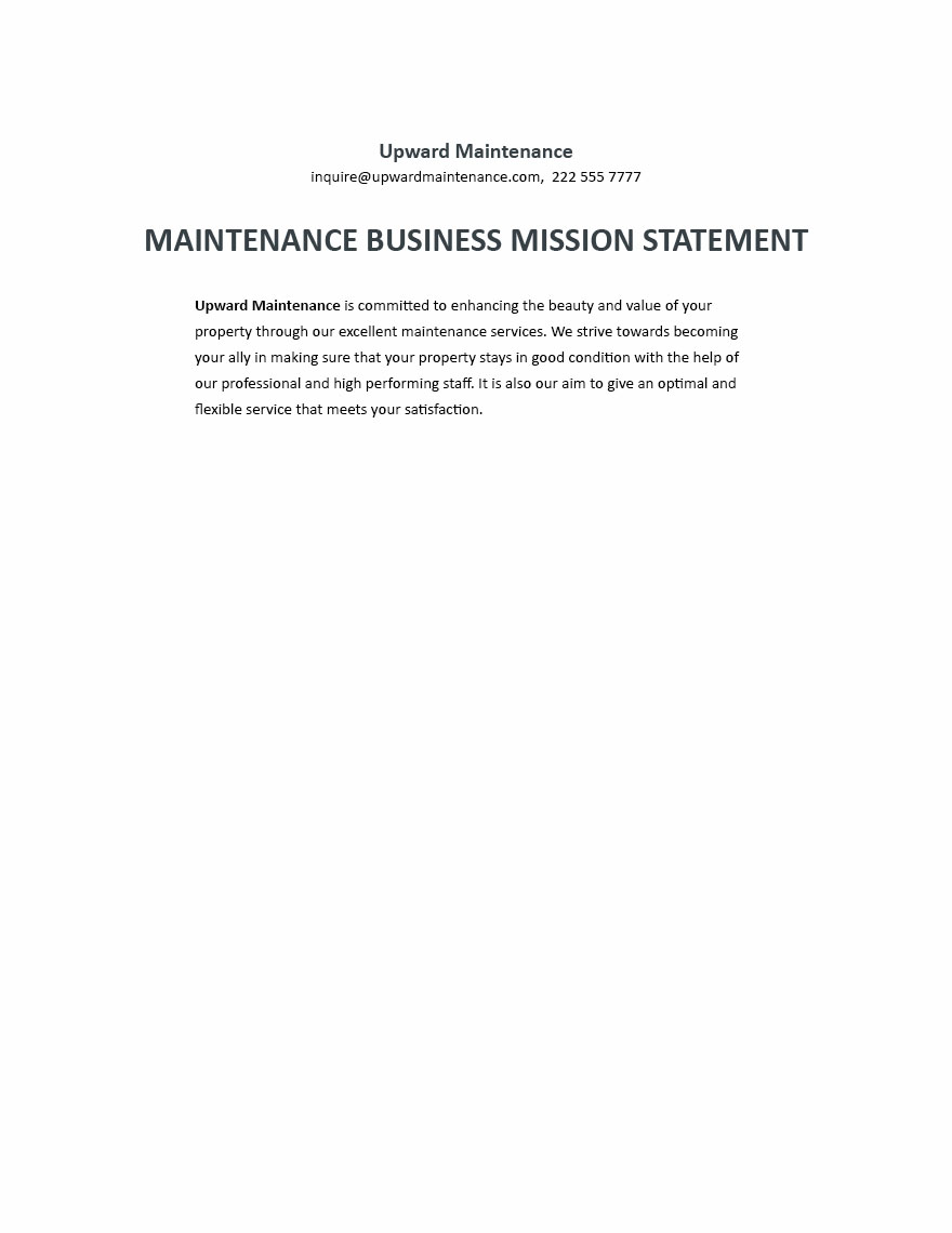 Maintenance Business Mission Statement Template - Google Docs, Word ...