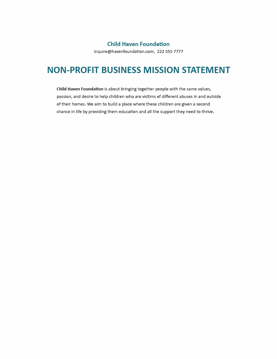 Nonprofit Business Mission Statement Example Template