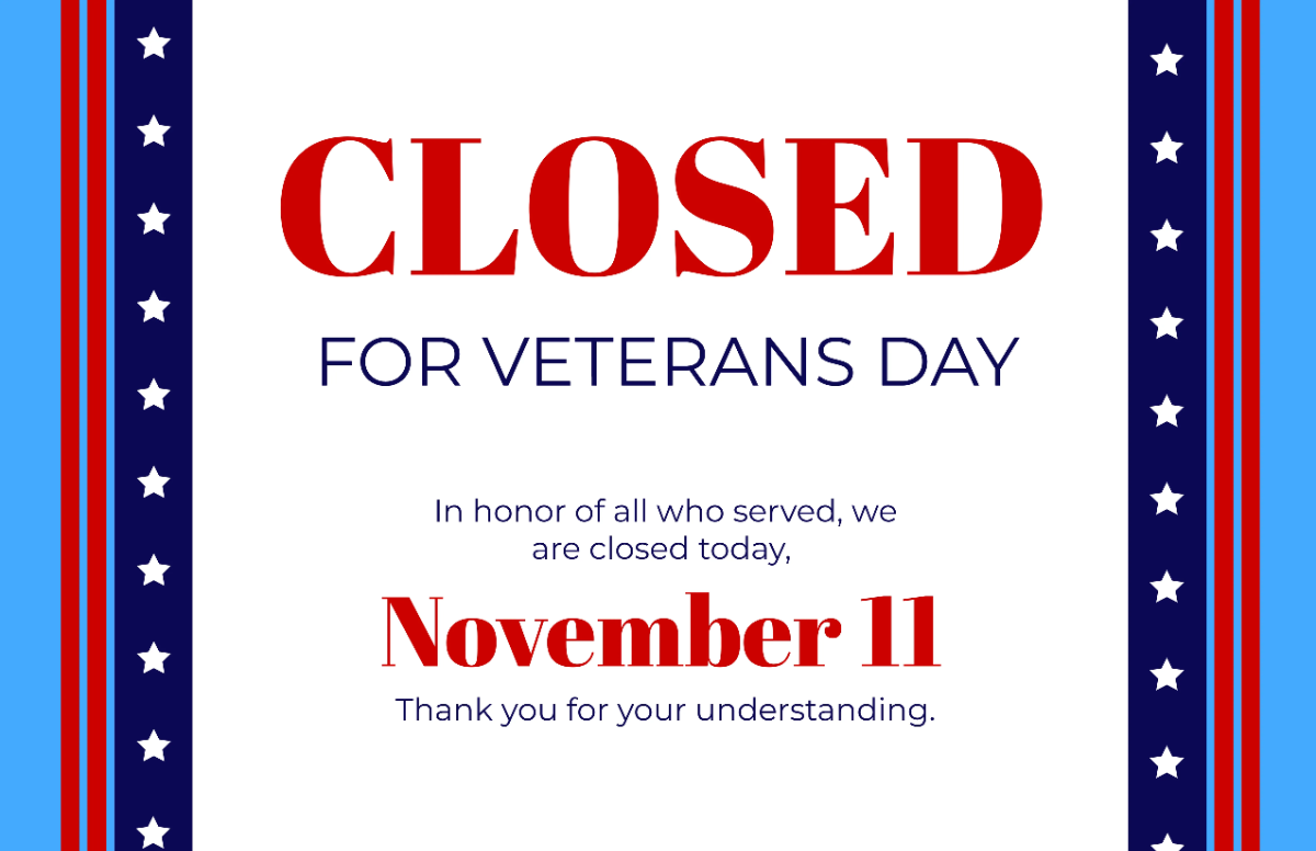 Free Closed for Veterans' Day Poster Template to Edit Online Free Closed for Veterans' Day Poster Template to Edit Online