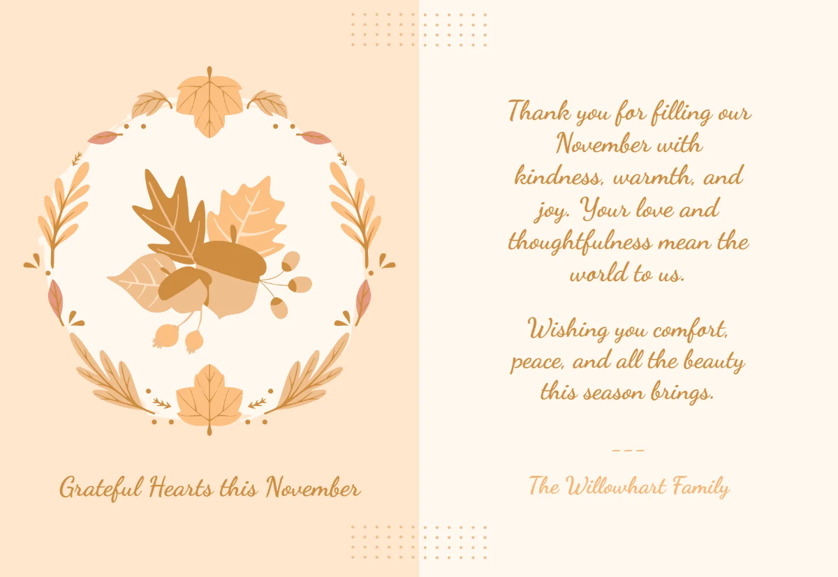 Free Pastel November Thank You Card Template to Edit Online